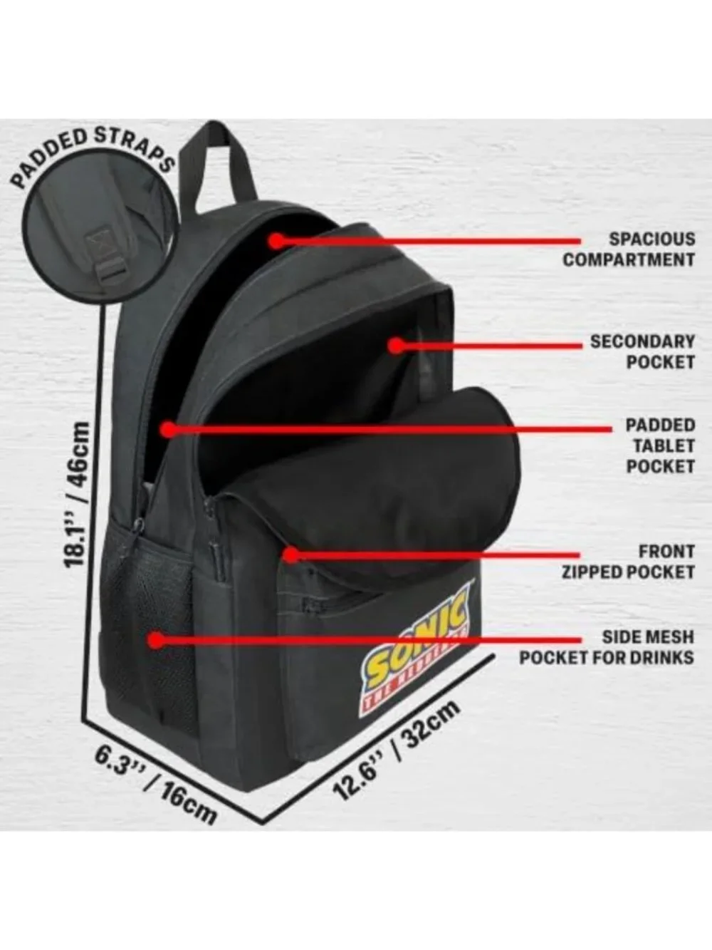 Trendy Sonic Hedgehog Boys Backpack - Padded Adjustable Straps, 18-Inch Size